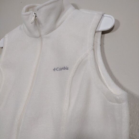 Fleece White Vest Columbia Benton Size M Zip Up Casual Cowl neck Pockets - Picture 4 of 14